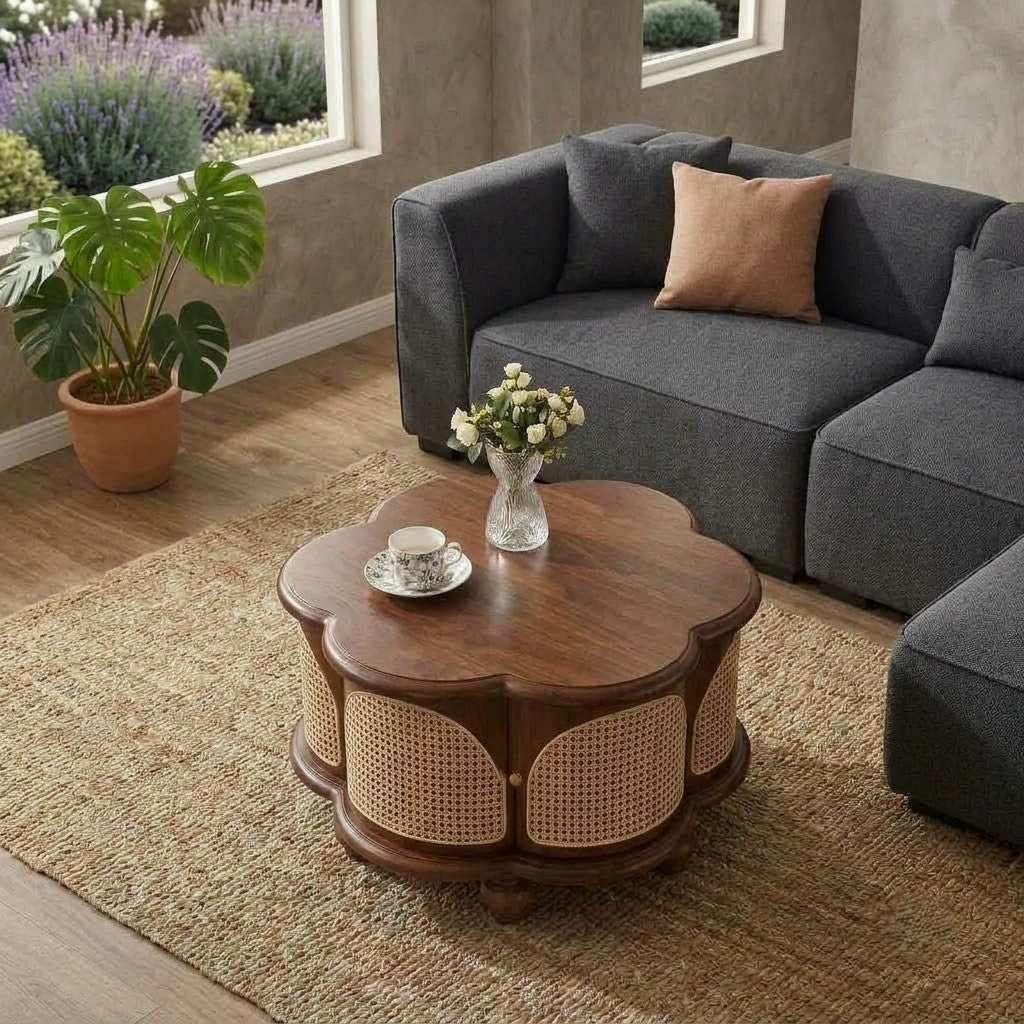 PRITI modern Mango Wood pedestal coffee table for living room