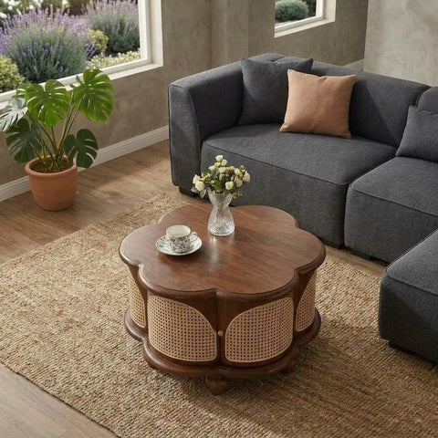 PRITI modern Mango Wood pedestal coffee table for living room