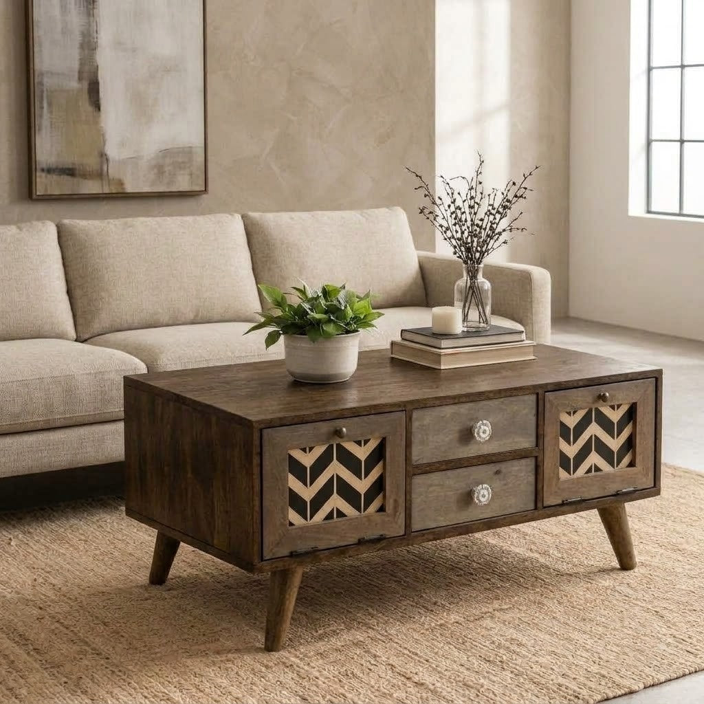 PRITI modern center table for sofa with practical storage compartments
