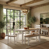 PRITI modern dining table set with natural wood top and white frame
