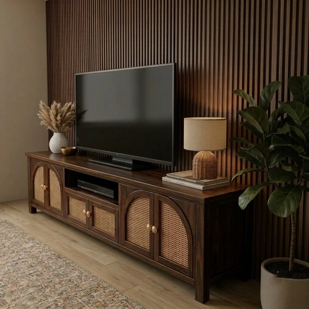 PRITI modern solid wood entertainment unit for living room