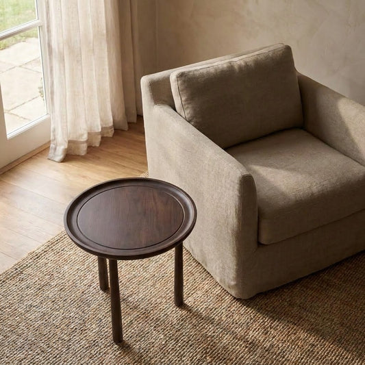 PRITI modern wooden end table with Ash Veneer finish
