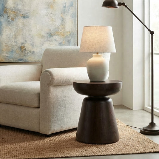 PRITI modern wooden end table with polished Ash Wood finish