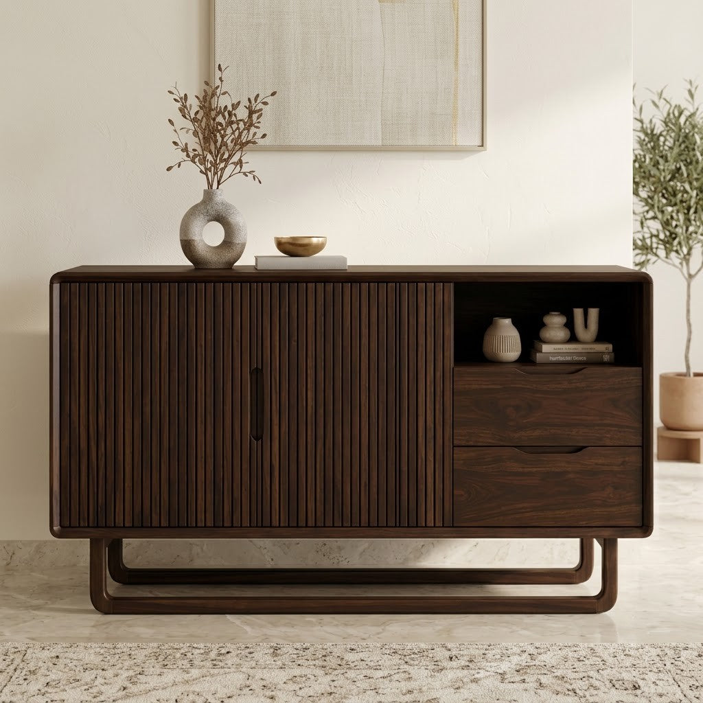 PRITI modern wooden sideboard cabinet with drawers and shelf