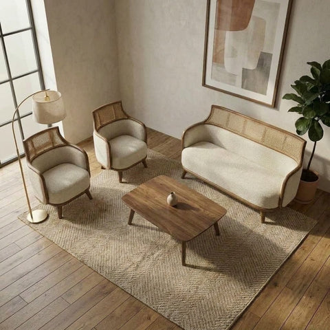 PRITI modern wooden sofa set with high density foam cushions