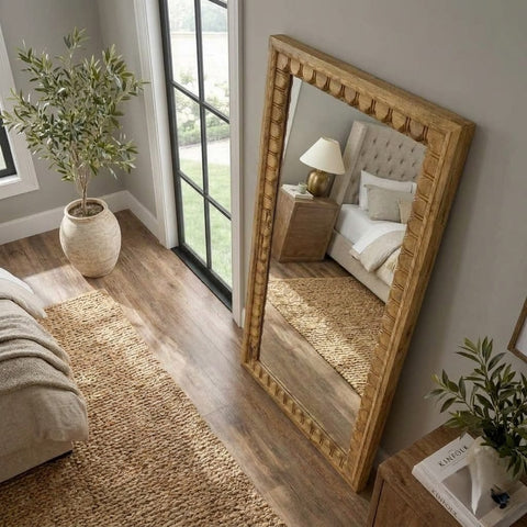 PRITI natural cane mirror for bedroom interior