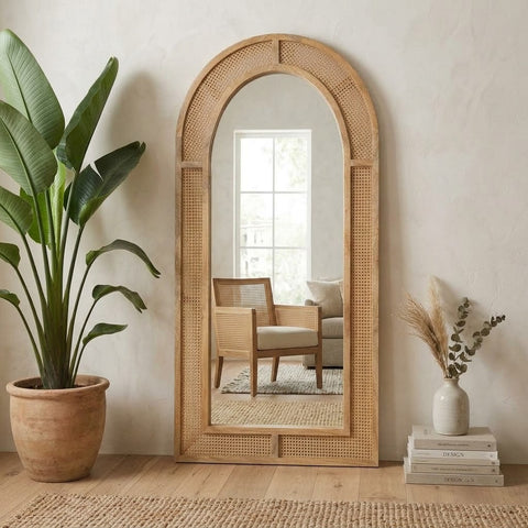 PRITI natural rattan frame mirror for bedroom