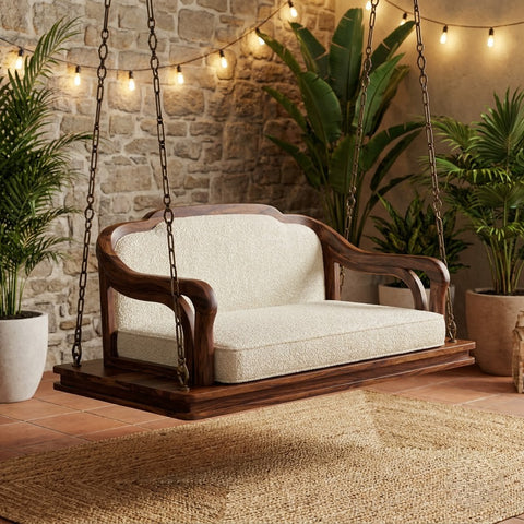 PRITI premium 2 seater Sheesham wood swing with Dark Walnut finish