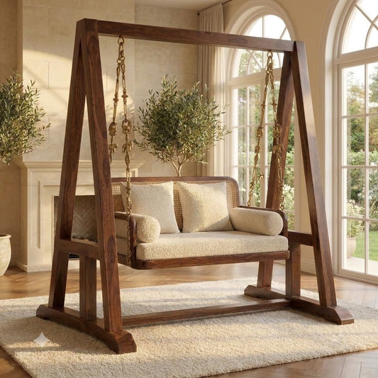 PRITI premium wooden swing for living room with dark walnut finish