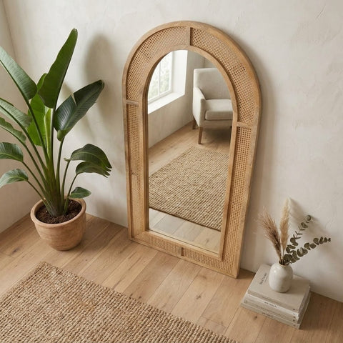 PRITI rattan wood frame mirror for living room
