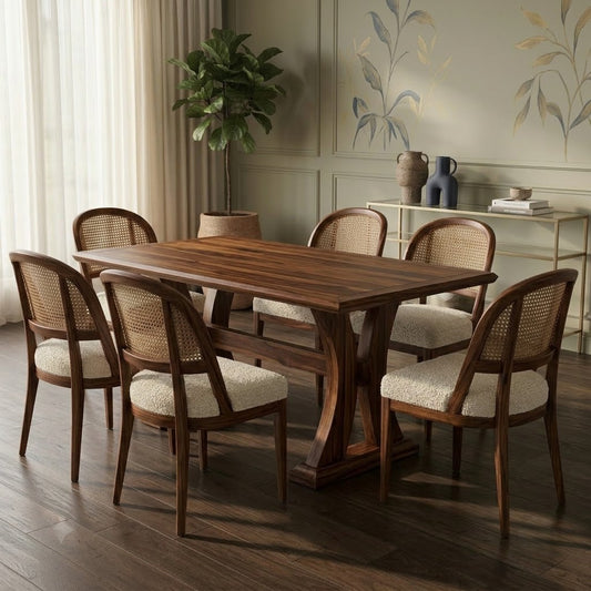 PRITI rectangular Sheesham wood dining set for six
