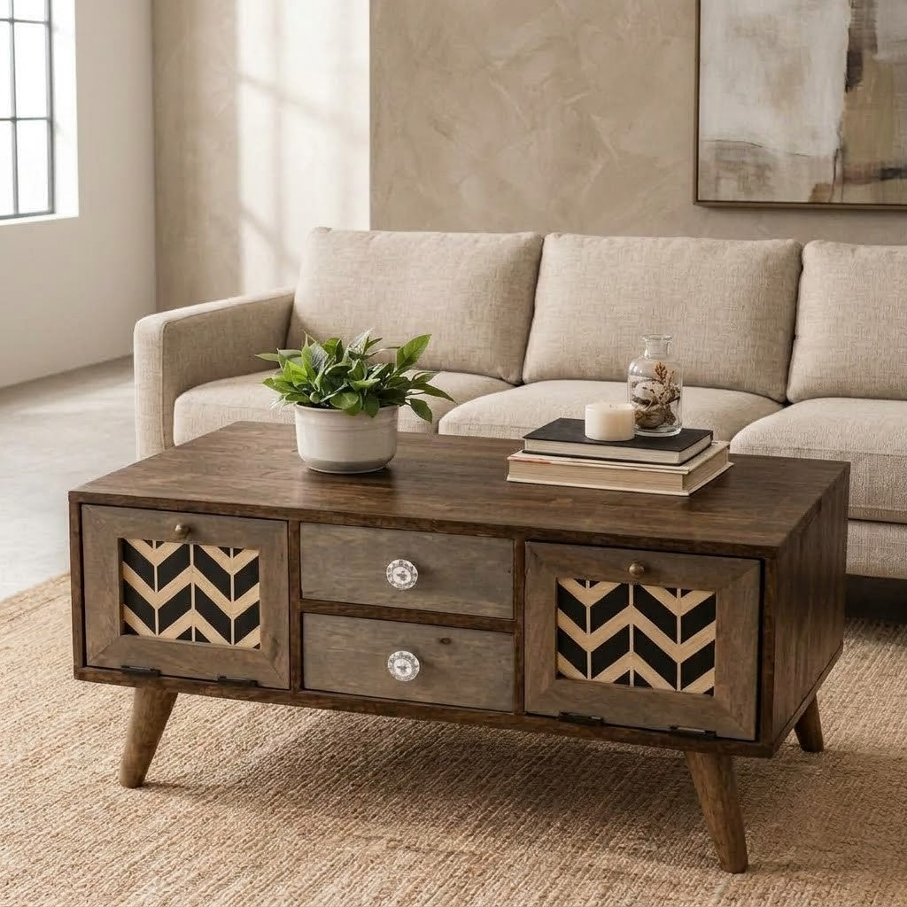 PRITI rectangular living room center table with drawers and storage
