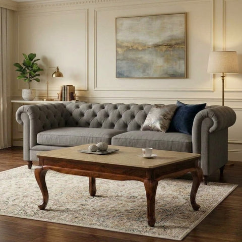 PRITI rectangular marble top center table measuring 120 cm wide