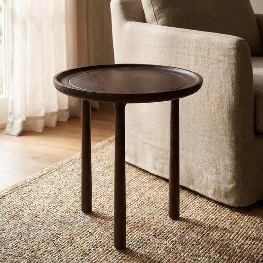 PRITI round European Ash Wood side table for living room