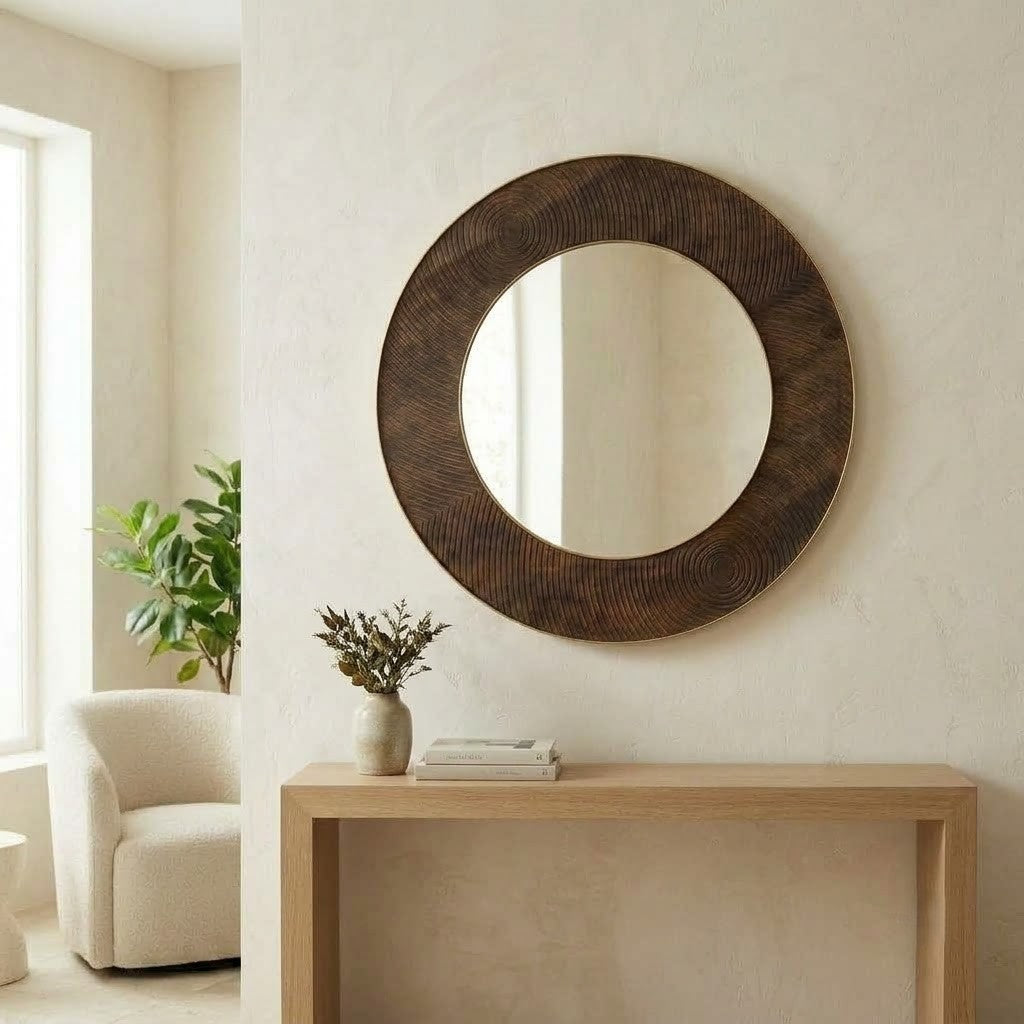PRITI round mirror for contemporary bedroom interiors