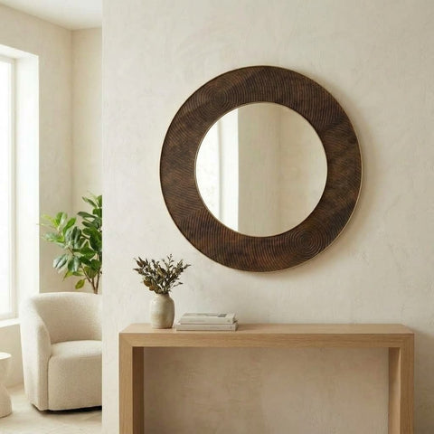PRITI round mirror for contemporary bedroom interiors
