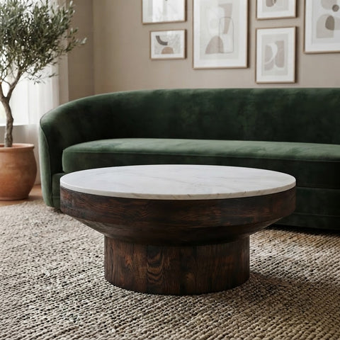 PRITI round wooden coffee table for living room