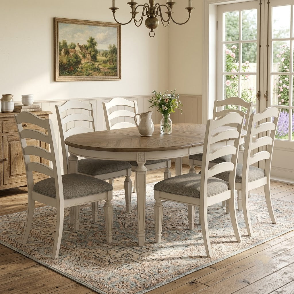 PRITI six seater dining table set with upholstered side chairs