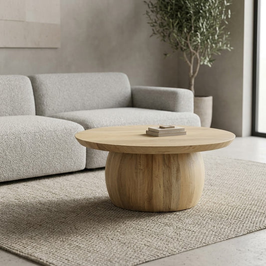 PRITI solid Mango Wood round coffee table in natural finish