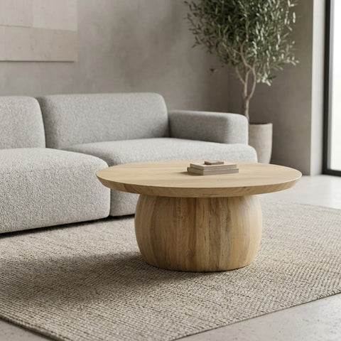 PRITI solid Mango Wood round coffee table in natural finish