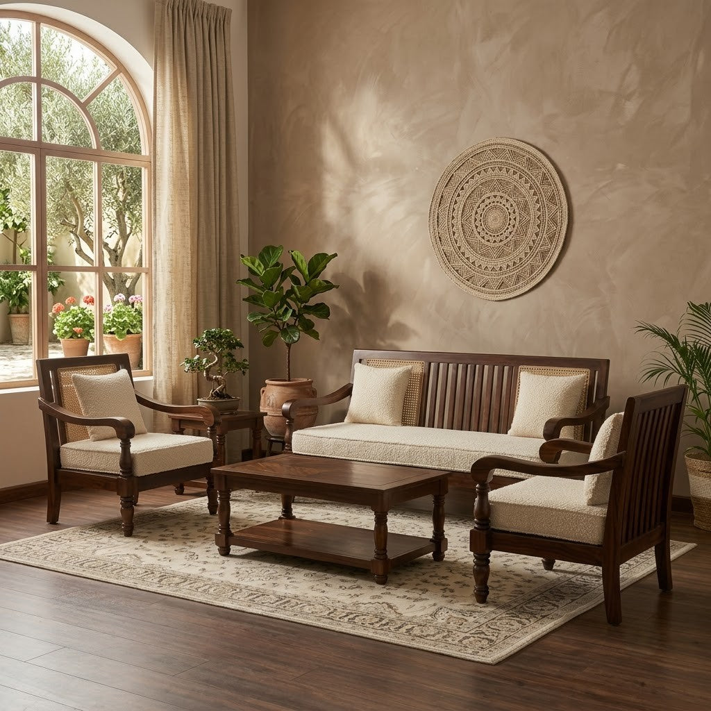 PRITI solid Sheesham sofa set for modern living room