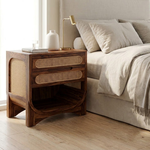 PRITI solid Sheesham wood bedside table with two drawers