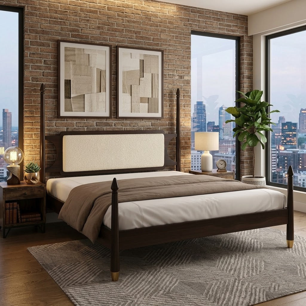 PRITI solid Sheesham wood king bed in Dark Walnut finish