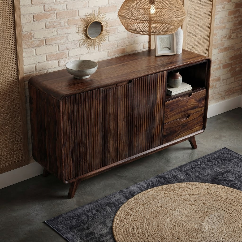 PRITI solid Sheesham wood sideboard with drawers and shelves