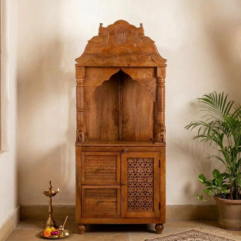 PRITI solid mango wood mandir for Indian prayer room