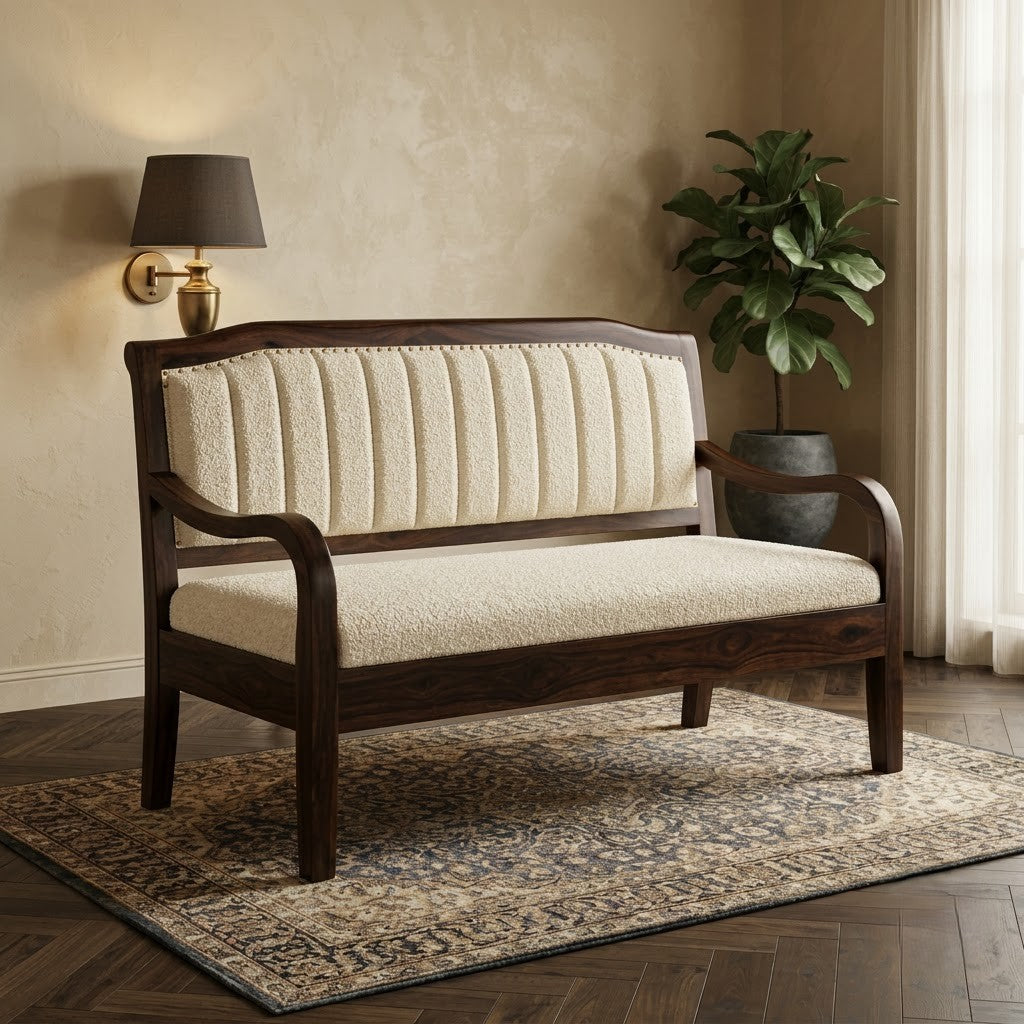 PRITI solid wood upholstered bench for living room and bedroom