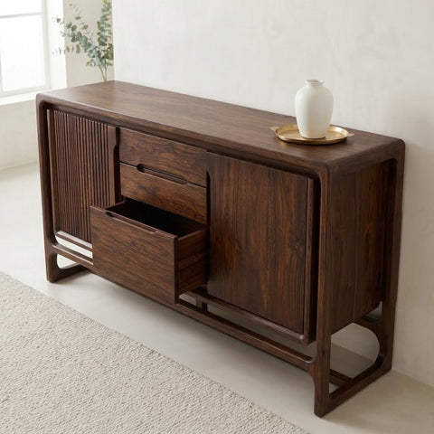 PRITI solid wooden sideboard with drawers and hinged storage doors