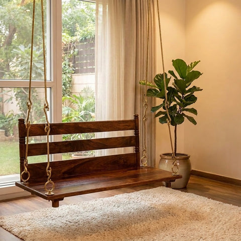 PRITI spacious Sheesham wood Jhula for home relaxation