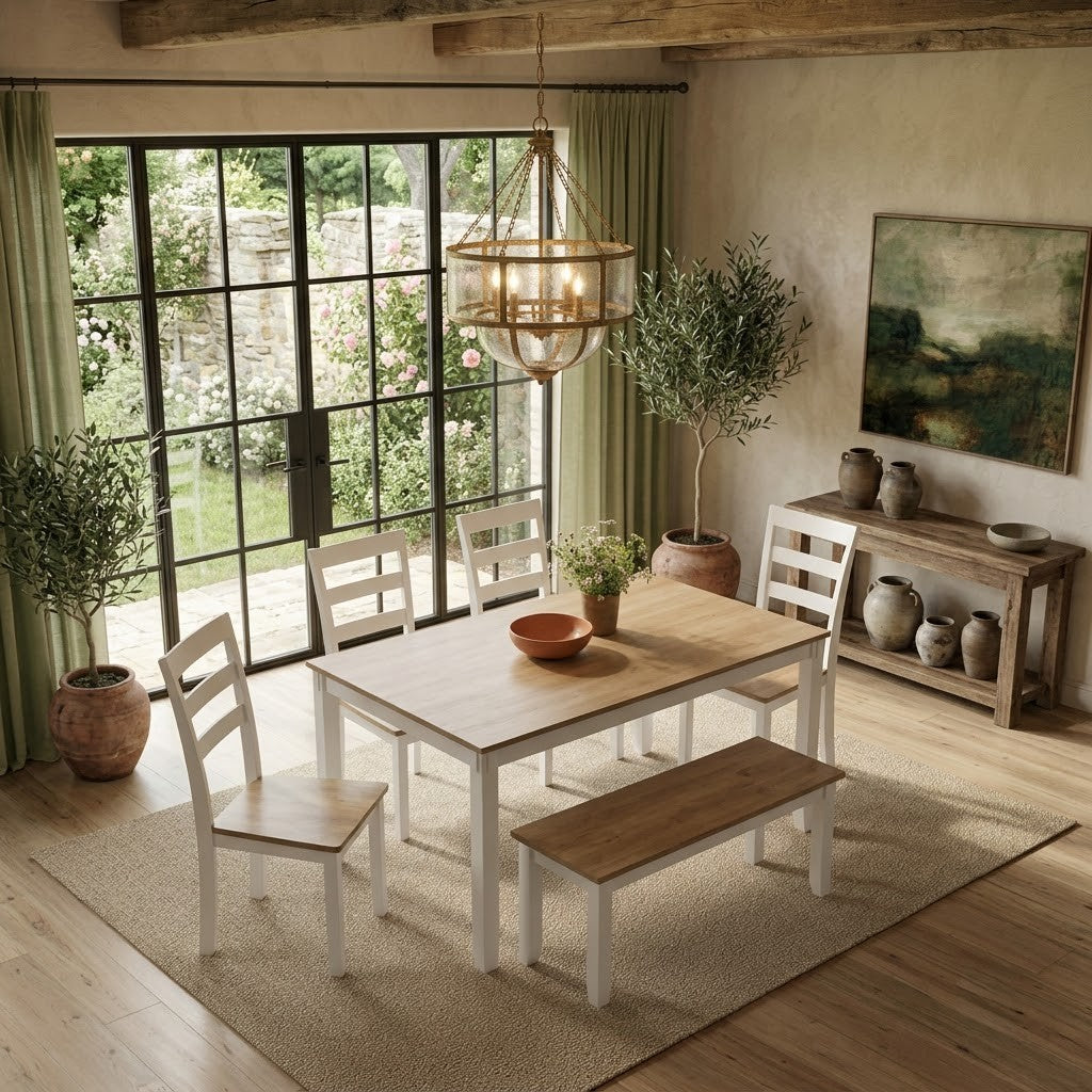 PRITI square dining table set with natural wood finish for modern homes