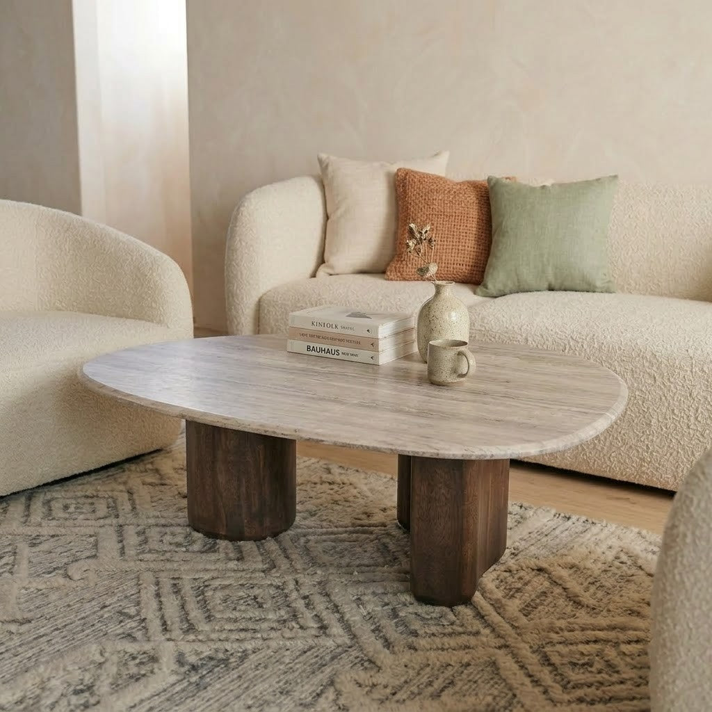 PRITI stylish oval centre table with wooden base