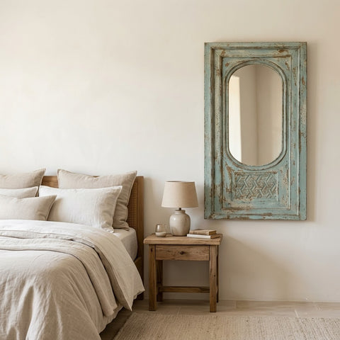 .PRITI tall vintage blue frame mirror for bohemian home interiors