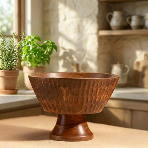 PRITI textured wooden fruit bowl for dining table décor
