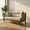 PRITI three seater Sheesham wood cane sofa with fabric upholstery