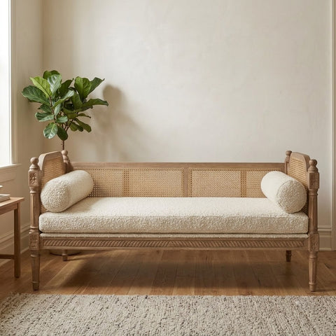 PRITI three seater sofa with natural cane detailing