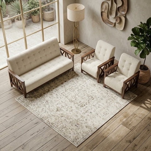 PRITI three seater wooden sofa with two matching single seaters
