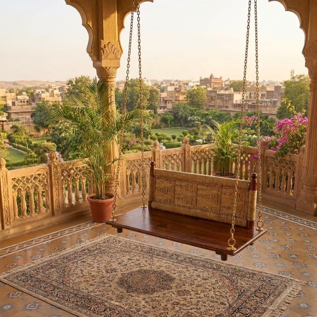 PRITI traditional Sheesham wood hanging swing for balcony and lounge