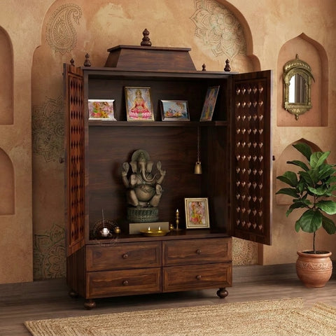PRITI traditional tall wooden mandir for home interiors