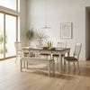 PRITI traditional wooden dining table set with white frames and brown tabletop