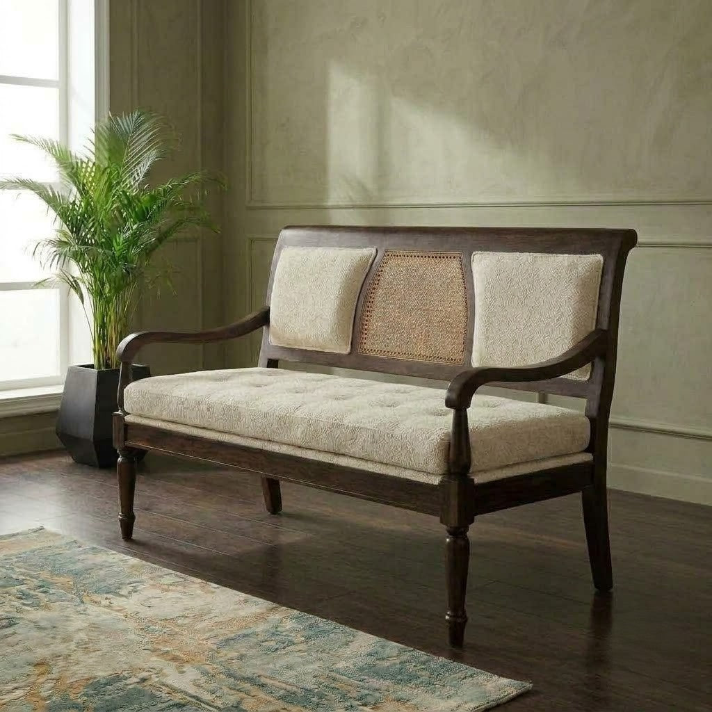 PRITI upholstered accent bench for living room with boucle fabric