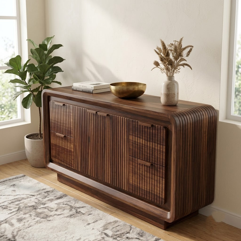 PRITI walnut finish sideboard cabinet for home