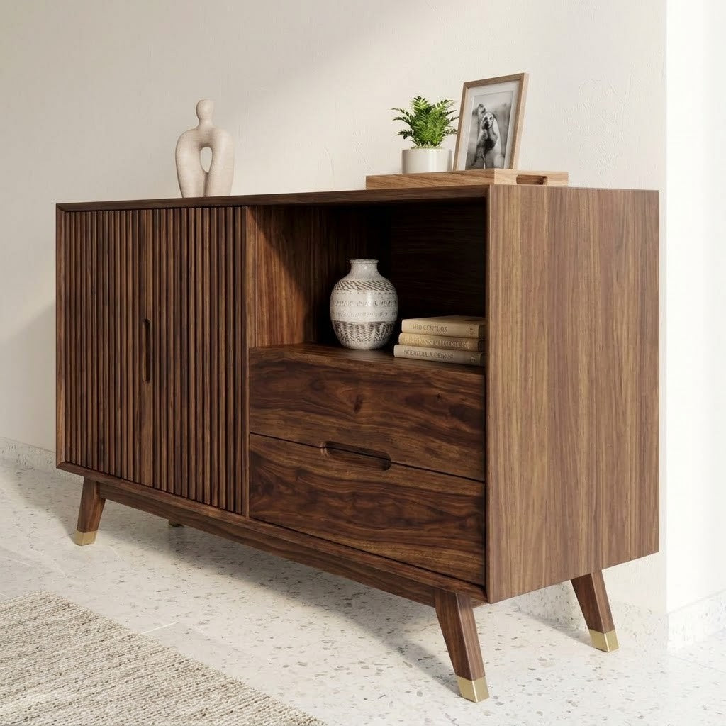 PRITI walnut finish storage cabinet in home interior
