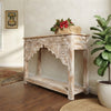 PRITI white wash Mango Wood console table with carved details