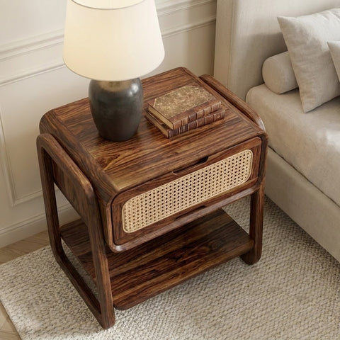 PRITI wooden bedside table with storage for modern bedroom
