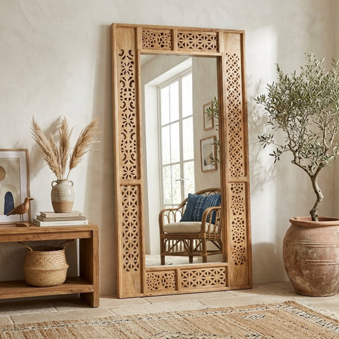PRITI wooden carved frame mirror for home wall decor