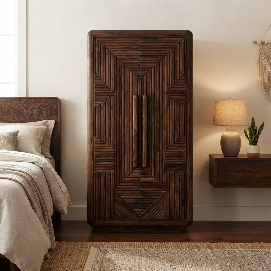 PRITI wooden clothes cupboard in Dark Walnut finish