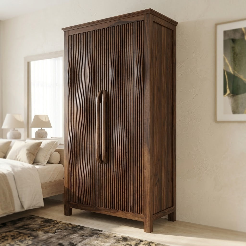 PRITI wooden clothes wardrobe with Dark Walnut finish